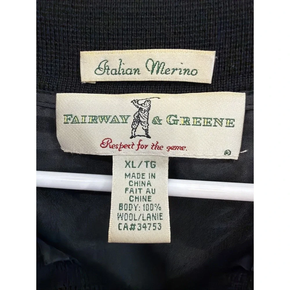 Fairway & Greene Italian Merino Wool Black 1/4 Zip Golf Sweater Wind Vest XL